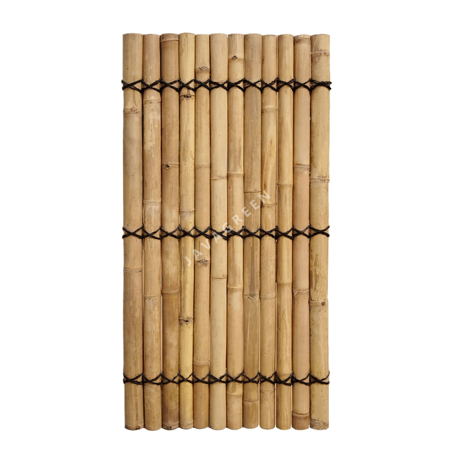 Halved bamboo fence w/ black rope